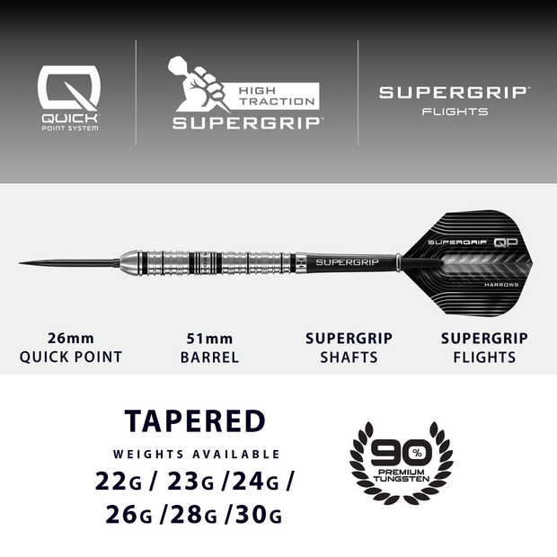 Harrows Supergrip QP 90% Tapered Quick Point Darts